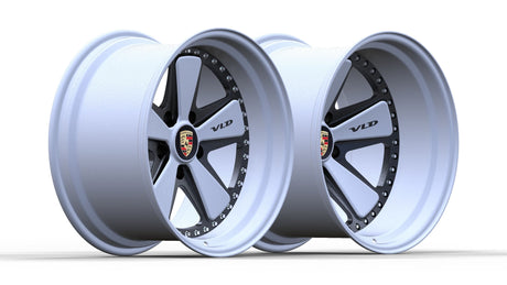 Custom 2-Piece deep concave Porsche Fuchs Wheels staggered setup finished in satin crayon gray