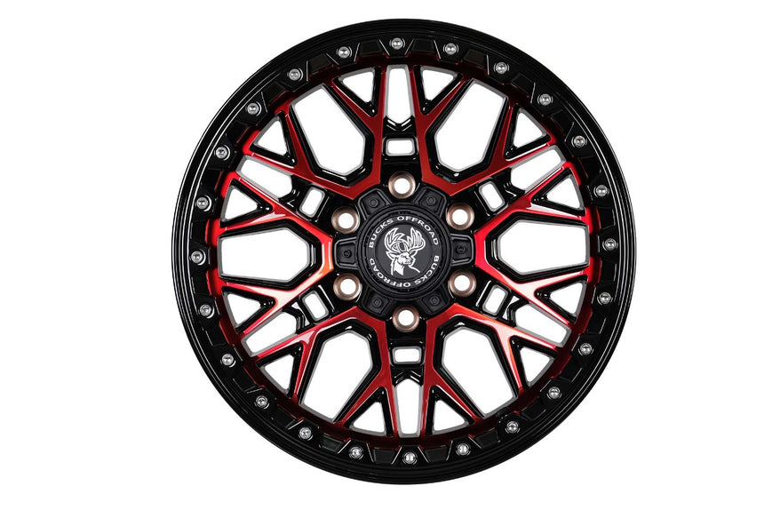 Bucks B504 Beadlock ranurado negro brillante rojo