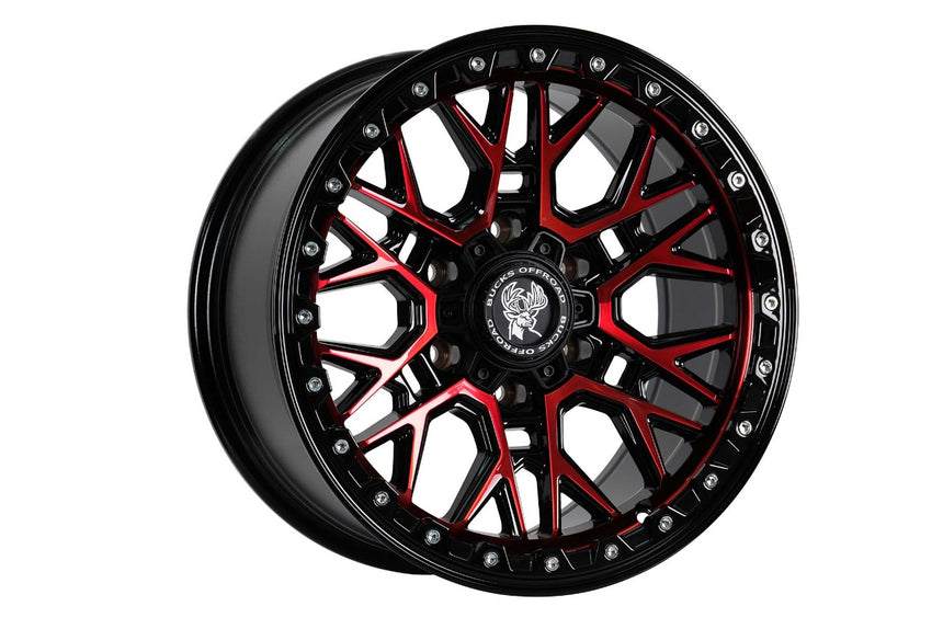 Bucks B504 Beadlock ranurado negro brillante rojo