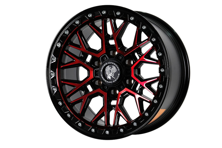 Bucks B504 Beadlock ranurado negro brillante rojo