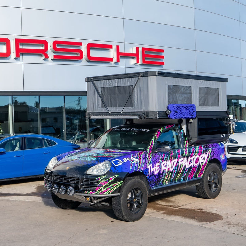 The rad factory Cayenne 955 offroad RV with akioverland lift kit at the Porsche