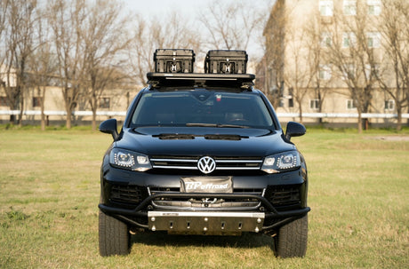 Akioverland Gen 2 T3 VW Touareg T3 with BP Offroad tubular bumper with roof rack, roof top box, rear bumper