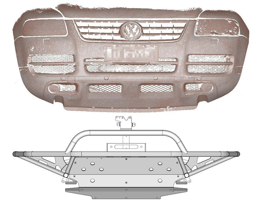 Akioverland Gen 1 VW touareg off-road tubular bumper with winch bracket