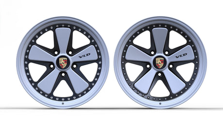 Custom 2-Piece Porsche Fuchs Wheels staggered setup finished in satin crayon gray