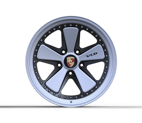 Custom 2-Piece Porsche Fuchs Wheels staggered setup finished in satin crayon gray